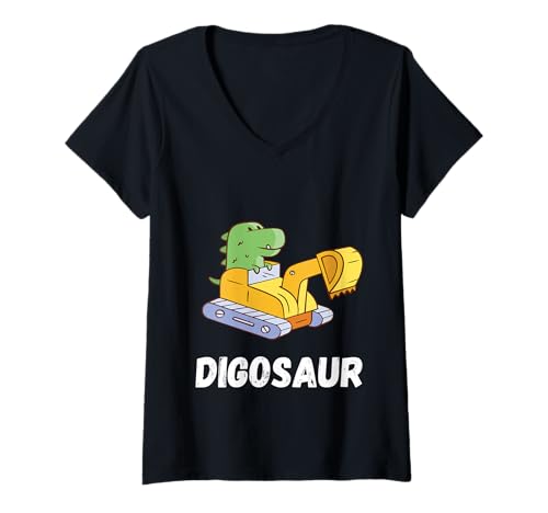 Damen Bagger Dinosaurier Bagger Bagger Graben Baufahrzeug T-Shirt mit V-Ausschnitt Damen Bagger Dinosaurier Bagger Bagger Graben Baufahrzeug T-Shirt mit V-Ausschnitt von Excavator Operator Tracked Digging Bucket
