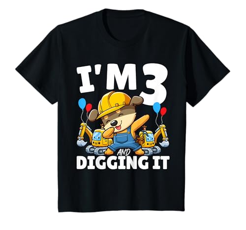 Kinder I'm 3 and Digging It 3rd Birthday Dabbing Dog Bagger Boy T-Shirt Kinder I'm 3 and Digging It 3rd Birthday Dabbing Dog Bagger Boy T-Shirt von Excavator and Dogs Lovers Birthday Party