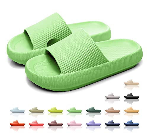 Exceligen Badeschuhe Herren Damen Cozislides Original Slippers Badeschlappen Wolke Hausschuhe Home Slippers Sommer Garten Flip Flops Dick Eva Cozy Slides Volt Grün-4243 von Exceligen