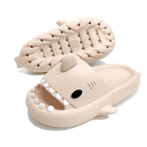 Exceligen Shark Slippers Slides,Damen Herren Hai Badelatschen Sommer Hausschuhe Badeschlappen Rutschfeste Dusch Badeschuhe Strand Sandalen Beige4445 von Exceligen