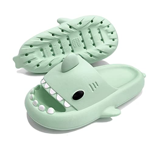 Exceligen Shark Slippers Slides,Damen Herren Hai Badelatschen Sommer Hausschuhe Badeschlappen Rutschfeste Dusch Badeschuhe Strand Sandalen Grün3637 von Exceligen