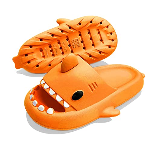 Exceligen Shark Slippers Slides,Damen Herren Hai Badelatschen Sommer Hausschuhe Badeschlappen Rutschfeste Dusch Badeschuhe Strand Sandalen Orange3839 von Exceligen