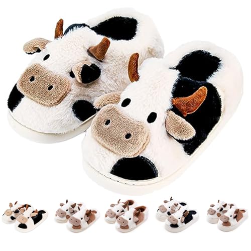 Kuh Hausschuhe Flaumig Damen Herren Cow Slippers Plüsch Pantoffeln Tiere Niedliche Cartoon Hauspantoffeln Winter Kuschelige Warme Schuhe Indoor Mädchen Frauen-3031 von Exceligen