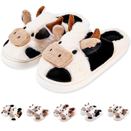 Kuh Hausschuhe Flaumig Damen Herren Cow Slippers Plüsch Pantoffeln Tiere Niedliche Cartoon Hauspantoffeln Winter Kuschelige Warme Schuhe Indoor Mädchen Frauen-3637 von Exceligen