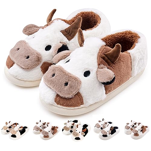 Kuh Hausschuhe Flaumig Damen Herren Cow Slippers Plüsch Pantoffeln Tiere Niedliche Cartoon Hauspantoffeln Winter Kuschelige Warme Schuhe Indoor Mädchen Frauen -brown-2627 von Exceligen