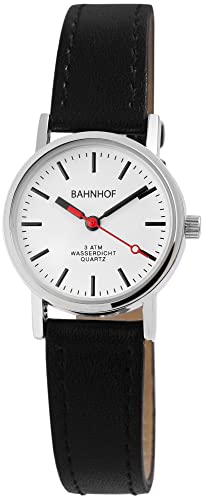 Bahnhof Damen Armband Uhr Weiß Schwarz Analog Kunst Leder 3 ATM Bar Eisenbahn Schaffner Quarz 91900186001 von Excellanc