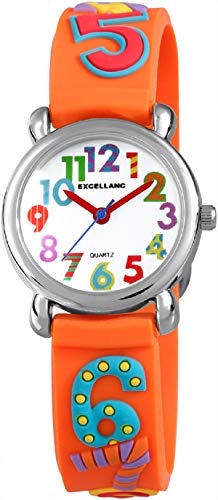 Excellanc Kinder-Uhr Silikonarmband Dornschließe Lernuhr Analog Quarz 4500020 (Orange) von Excellanc