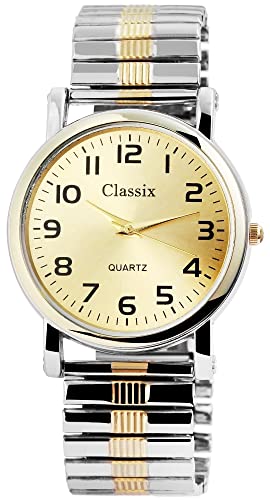 Clasixx Modische Herren Armband Uhr Gold Silber Analog Edelstahl Zugband Stretch Quarz 92700005002 von Excellanc