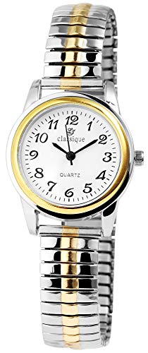 Classique Damen-Uhr Edelstahl Zugarmband Comfort Fit Analog Quarz 1700019 (silberfarbig goldfarbig) von Excellanc