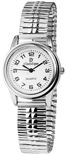 Classique Damen-Uhr Zugarmband aus Edelstahl 20cm ⌀28 mm 14mm breit gut lesbar 3-Zeiger silberfarbig Geschenk für Frauen von Excellanc