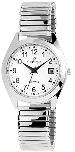 Classique Herren – Uhr Zugarmband Datumsanzeige Metall Analog Quarz 2700017 (Silberfarben/Weiß 2700017-006) von Excellanc