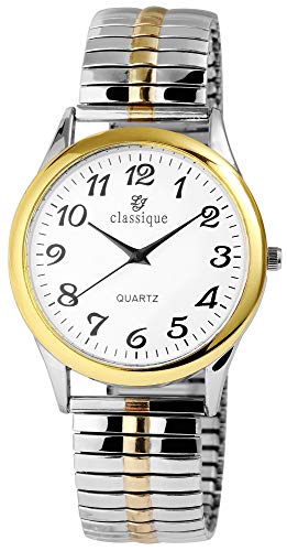 Classique Herren – Uhr Zugarmband Edelstahl Armbanduhr Analog Quarz 2700010 (silberfarbig goldfarbig) von Excellanc