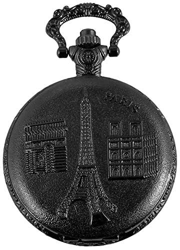 Classix Motiv Taschenuhr Eiffelturm Paris Frankreich + Kette Clip Weiß Schwarz Sprungdeckel Analog Quarz 9RP2607200019 von Excellanc