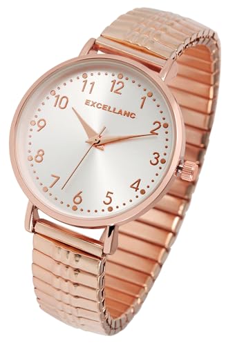 Damen Zugband Armband Uhr Edel Rosègold Analog Edelstahl Stretch Quarz 91700061004 von Excellanc