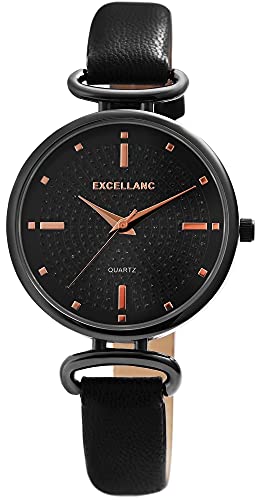 Excellanc Damen-Uhr Kunstleder Armband Dornschließe Strass Analog 1900235 (schwarz) von Excellanc
