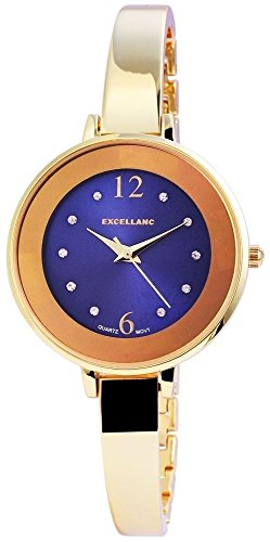 Excellanc Damen-Uhr Metall Similistein Analog Quarz 1860XX000010 (goldfarbig blau) von Excellanc
