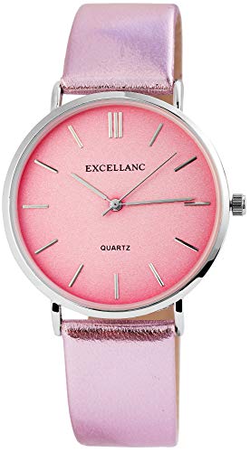 Excellanc Damen-Uhr Lederimitationsband Dornschließe Analog Quarz 1900107 (Rosa) von Excellanc