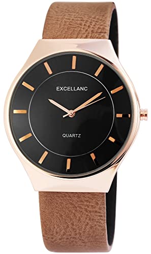 Excellanc Damen – Uhr Lederimitat Armbanduhr Dornschließe Analog Quarz 2910011 (braun) von Excellanc