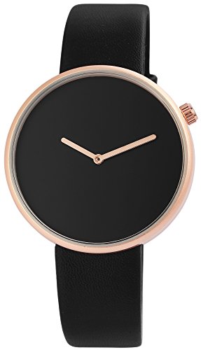Damenuhr Schwarz Gold Analog Quarz Leder Armbanduhr von Excellanc