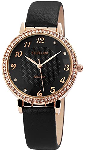 Excellanc Damen-Uhr Kunstleder Armband Dornschließe Strass Analog Quarz 1900106 (schwarz schwarz) Excellanc Damen-Uhr Kunstleder Armband Dornschließe Strass Analog Quarz 1900106 (schwarz schwarz) von Excellanc
