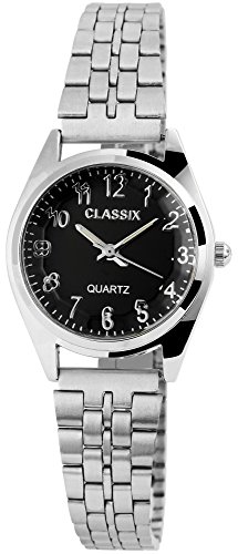 Damenuhr Schwarz Silber Analog Metall Armbanduhr von Excellanc