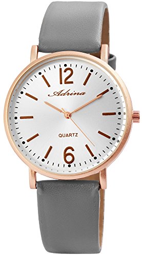 Damenuhr Silber Grau Gold Analog Quarz Leder Armbanduhr von Excellanc