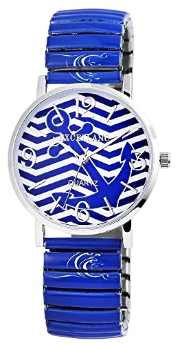 Design Damen Armband Uhr Blau Anker Motiv Maritim See Edelstahl Mode Trend Quarz 91700006001 von Excellanc