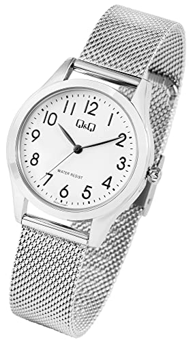 Design Q&Q Damen Armband Uhr Weiß Silber Meshband Milanaise Edelstahl 3ATM Frauen 9Q02A003PY von Excellanc