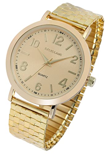 Design Zugband Damen Armband Uhr Gold Edelstahl Analog Quarz 91700064002 von Excellanc