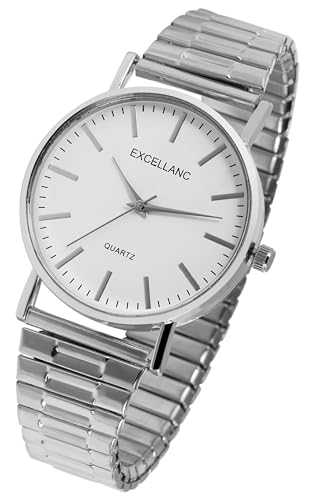 Design Zugband Damen Armband Uhr Weiß Silber Edelstahl Analog Stretch 91700066002 von Excellanc