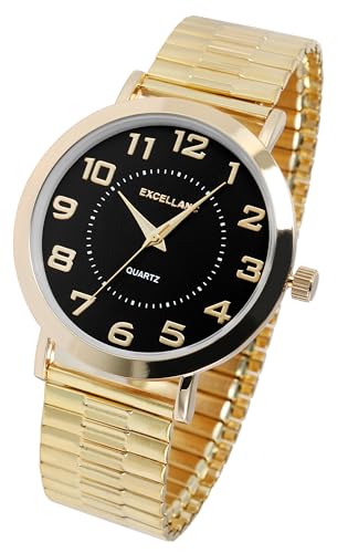 Design Zugband Herren Armband Uhr Schwarz Gold Edelstahl Analog Quarz 92700026001 von Excellanc