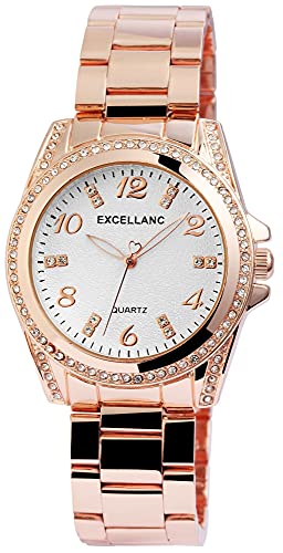 Excellanc Damen-Uhr Metall Gliederarmband Leuchtzeiger Strass Analog 1800152 (roségoldfarbig silberfarbig) Excellanc Damen-Uhr Metall Gliederarmband Leuchtzeiger Strass Analog 1800152 (roségoldfarbig silberfarbig) von Excellanc