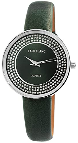 Excellanc Damen-Uhr Kunstleder Armband Dornschließe Strass Analog 1900163 (grün) von Excellanc