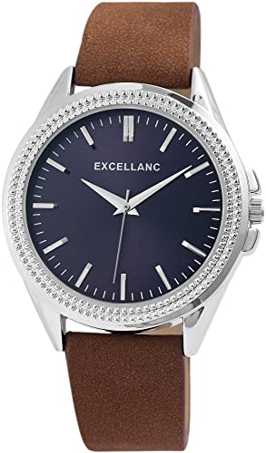 Excellanc Herren-Uhr Kunstleder Armband Dornschließe Analog Quarz 2900095 (braun blau) von Excellanc