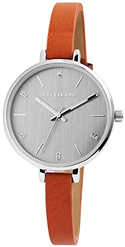 Excellanc Damen-Uhr Kunstleder Armband Dornschließe Strass Analog Quarz 1900155 (braun) von Excellanc