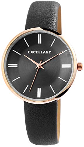 Excellanc Damen - Uhr Lederimitationsarmband Metall Analog Quarz 1900159 (Anthrazit) von Excellanc
