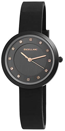 Excellanc Damen - Uhr Silikonarmband Dornschließe Strass Analog Quarz 1900204 (Schwarz/Schwarz) von Excellanc