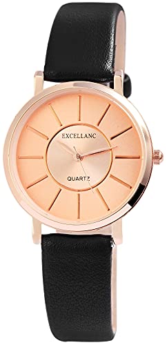 Excellanc Damen-Uhr Kunstleder Armband Dornschließe Analog Quarz 1900190 (schwarz) von Excellanc