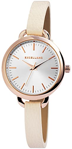 Excellanc Damen-Uhr Kunstleder Armband Dornschließe Analog Quarz 1900158 (beige) von Excellanc