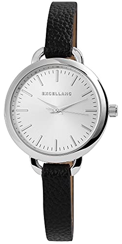 Excellanc Damen-Uhr Kunstleder Armband Dornschließe Analog Quarz 1900158 (schwarz silberfarbig) von Excellanc