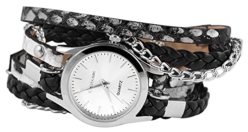 Excellanc Damen-Uhr Kunstleder Metall Wickelarmband Druckknopf 1900180 (schwarz silberfarbig) Excellanc Damen-Uhr Kunstleder Metall Wickelarmband Druckknopf 1900180 (schwarz silberfarbig) von Excellanc