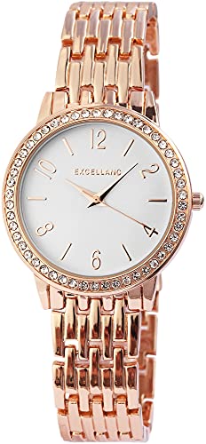 Excellanc Damen-Uhr Metall Gliederarmband Faltschließe Strass Analog Quarz 1800125 (roségoldfarbig weiß) von Excellanc