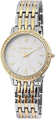 Excellanc Damen-Uhr Metall Gliederarmband Faltschließe Strass Analog Quarz 1800125 (silberfarbig goldfarbig) Excellanc Damen-Uhr Metall Gliederarmband Faltschließe Strass Analog Quarz 1800125 (silberfarbig goldfarbig) von Excellanc