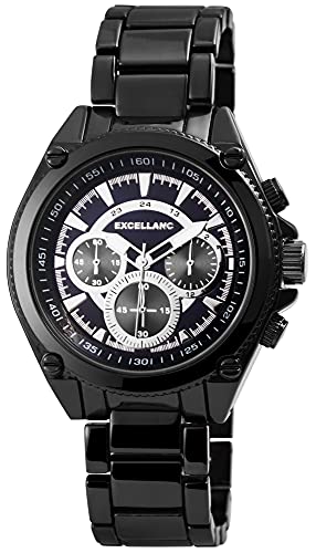 Excellanc Herren-Uhr Gliederarmband Metall Leuchtzeiger Analog Quarz 2800047 (schwarz blau) von Excellanc