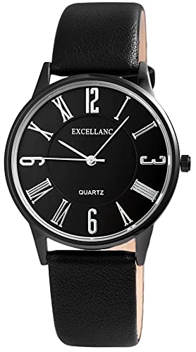 Excellanc Damen-Uhr Kunstleder Armband Dornschließe Analog Quarz 1900191 (schwarz) von Excellanc