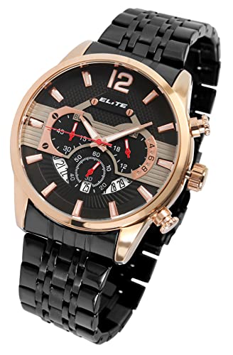 Elegante Elite Design Herren Armband Uhr Schwarz Chronograph Datum Edelstahl 92800085001 von Excellanc