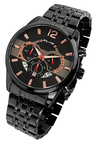 Elegante Elite Design Herren Armband Uhr Schwarz Chronograph Datum Edelstahl 92800085002 von Excellanc