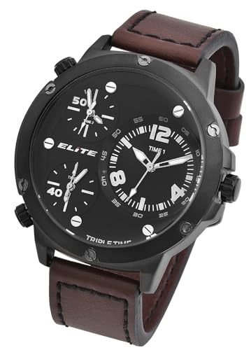 Elite Herren Armband Uhr Schwarz Weiß Chronograph Edelstahl Analog Datum 92800065004 von Excellanc