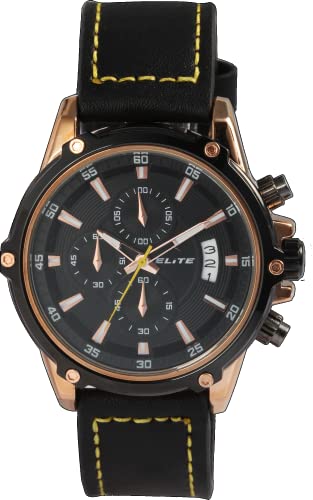 Excellanc Elite Herren Armbanduhr Schwarz Gelb Analog Datum Chronograph Echt Leder Quarz 3 Bar von Excellanc