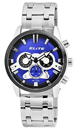 Elite Herren-Uhr Chronograph silberfarbig blau Datum Analog Quarz Metall 2800063 von Excellanc